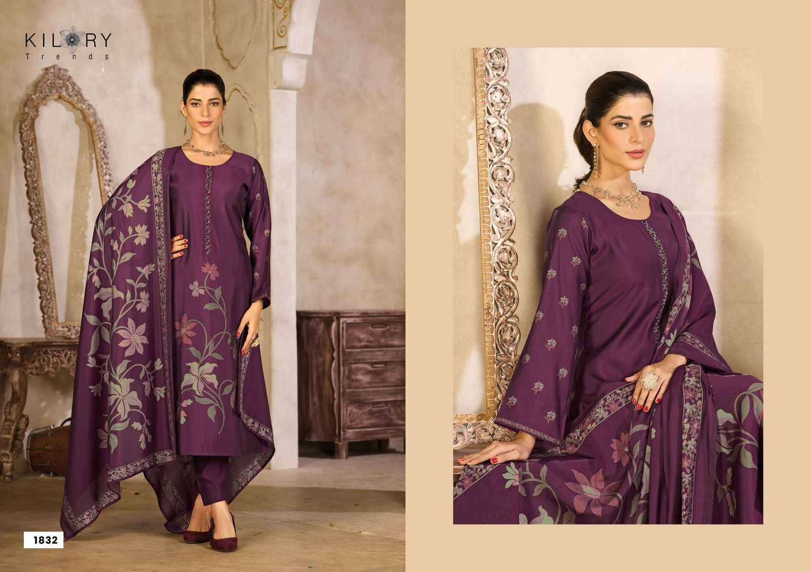 ZARINA PLUS By KILORY TRENDS 1831 To 1836 Series eautiful Festive Suits Colorful Stylish Fancy Casual Wear & Ethnic Wear PURE MUSLIN SILK DIGITAL FOIL PRINT Dresses At Wholesale Price